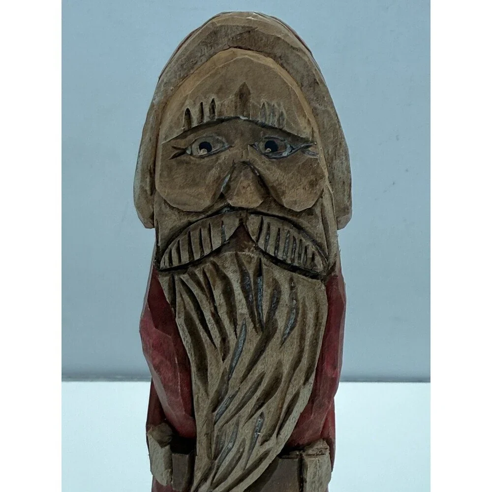 Hand Carved Wooden Santa Claus Figurine Folk Art Holiday Decor 9